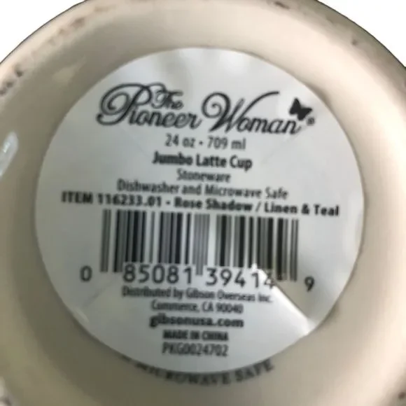 Pioneer Woman ROSE SHADOW Teal Floral Stoneware 24oz Jumbo Latte Cups Mugs Set 2 - Picture 6 of 7